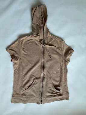 Prospirit Short Sleeve Zip Hoodie M Brown Athleisure Y2K Streetwear Gym Top